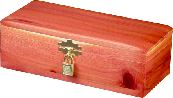 Cedar Urn with gold clasp and lock to hold a pet 86-90 lbs.